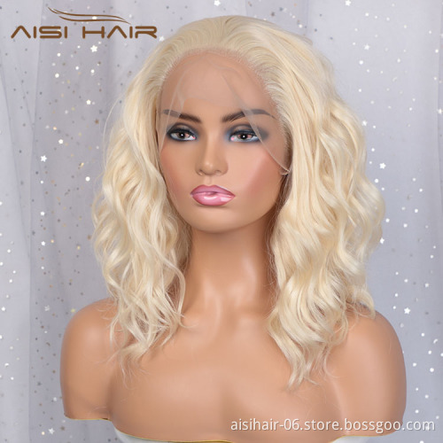Aisi Hair 16 Inch Medium Long Body Wave Blonde Wig Long Wavy Swiss Lace Wig Synthetic Lace Frontal Hair Wigs For Black Women